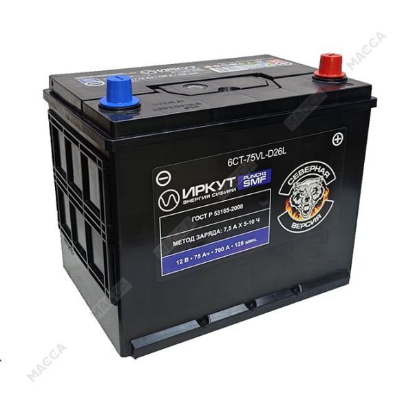 Авто аккумулятор ИРКУТ 6CT-75VL-D26L (UHD-D26L)