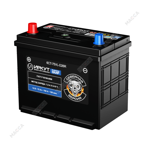 Авто аккумулятор ИРКУТ 6CT-75VL-D26R (UHD-D26R)