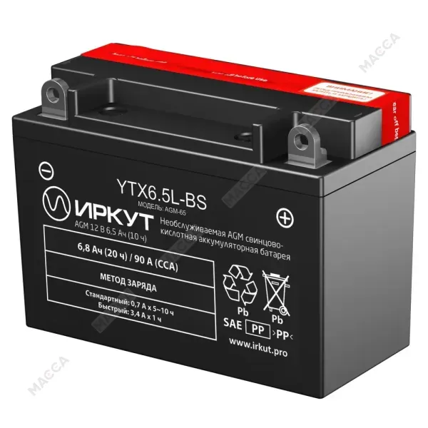 Мото аккумулятор ИРКУТ YTX6.5L-BS, изображение 4