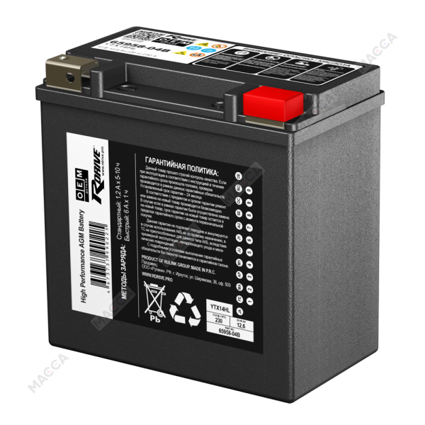 Аккумулятор RDrive OEM ДЕТАЛИ YTX14HL (65958-04B HARLEY DAVIDSON, изображение 11