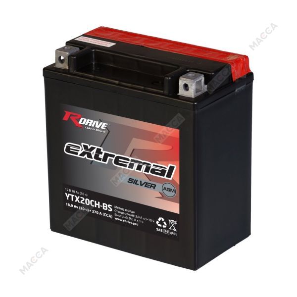 Мотоциклетный аккумулятор RDrive Extremal SILVER YTX20CH-BS (SL)