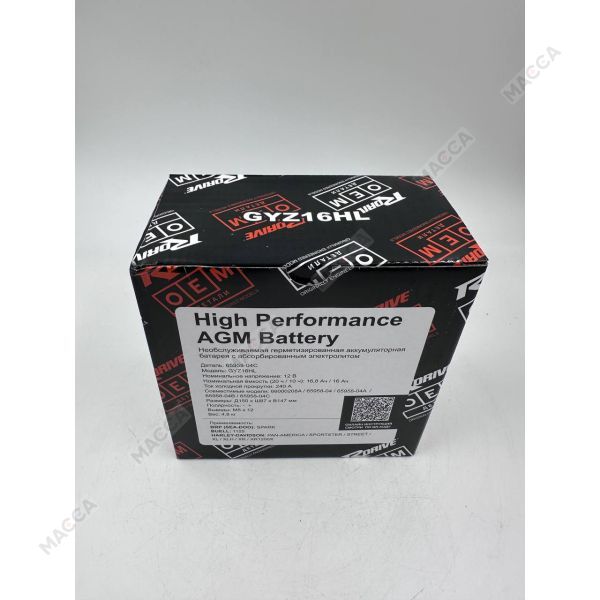 Мотоциклетный аккумулятор RDrive OEM Детали 65958-04C (GYZ16HL), изображение 10